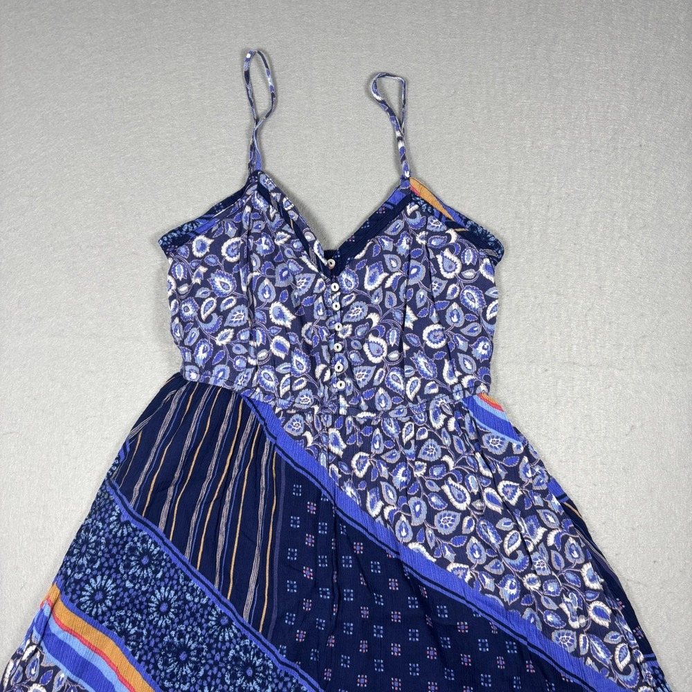 Aerie Boho Patchwork Midi Dress Blue Paisley Floral Geometric Size M Medium